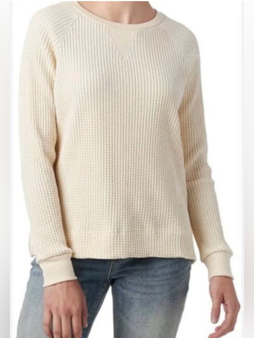 The North Face Waffle Knit Thermal Cream Crewneck Small
